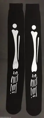 Halloween Spooky Thigh High Skeleton Bone Stockings Socks Black Costume Dress Up