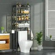 QUJEON Over-The-Toilet Storage,4 Tiers Bathroom Shelves Over Toilet with Adjustable Shelves,Toilet Paper Holder and 9 Hooks,Easy Assembly Space Saving(Black)