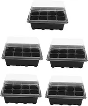 5Pcs Tray Sprout Plate with Transparent Lids Cell Nursery Pots for Gardening Bonsai and Home Use Black