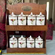 ROYAL ALBERT OLD COUNTRY ROSES SPICE Rack W/ JARS BONE CHINA Rare New In Box