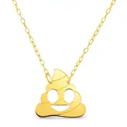 14k Yellow Gold Poop Emoji Extendable Necklace, 16" to 18"