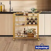 Gold Wine Drinks Trolley Kitchen Bar Dining Serving Cart Glass Holder Bottle
