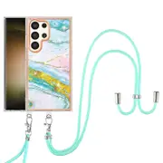 For Samsung Galaxy S24 Ultra Electroplating Cover Pattern Phone Case with Lanyard 004