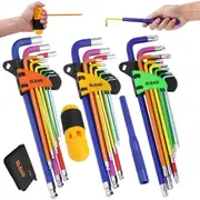 Hex Key Allen Wrench Set: 29-Piece Rainbow Colored Hex Torx Key Set, Long Arm Ball End, Metric SAE Torx Star Allen Wrenches Sets with T-Handle and Extension Bar