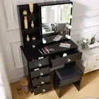 Make up Vanity Set Sliding Mirror LED Light Dressing Table Dresser Desk Drawers