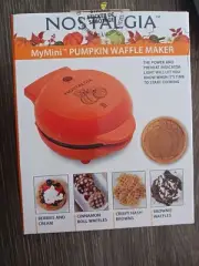 Nostalgia My Mini Personal Electric Pumpkin Waffle Maker, Orange (New)