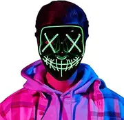 [Moonideal] LED Light up Mask Festival Parties Frightening Wire Halloween Sound Induction Flash with Music Beats Green