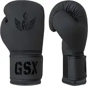 GSX Matt Black Boxing Gloves for Men & Women – Premium PU Leather Kickboxing, Muay Thai Gloves, Training & Competition, Perfect Fit and Feel, Reduces Impact Fatigue, Matt Black Boxing Gloves