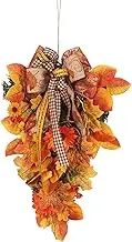 Artificial Fall Teardrop Door Swag, Fall Harvest Teardrop Swag,Autumn Teardrop Swag, Fall Harvest Swag, Hanging Flower Teardrop for Front Door Thanksgiving Halloween Christmas Decoration (A)