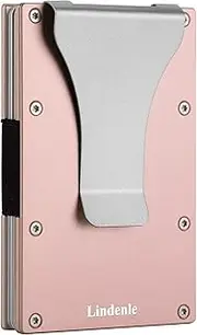 [Lindenle] Small Wallet Minimalist Card Holder Aluminum Card Case Womens Slim Front Pocket Wallet Mens Money Clip, Rose Gold, Small Card Holder Wallet With Money Clip