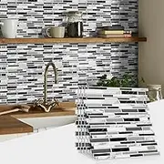 Alwayspon 10 Sheets 12" x12inch White and Grey Marble Effect Vinyl Tiles, Backsplash, Self-Adhesive Peel and Stick Wall Tile Stickers, Stick on Subway Tiles for Kitchen Bathroom Wall Decor
