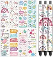 Peacoblue UV DTF Pen Wraps Transfer Sticker Mental Health Words - 48pcs Waterproof HD Print UV DTF Pen Adhesive Decals for Personalized DIY Pencil Pen Crafts Gifts Giving for Mothers Day