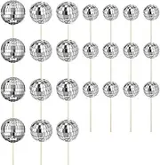 24Pcs Disco Ball Cupcake Toppers Happy Birthday Cake Topper Disco Ball Cake Picks Theme Cake Decor for Disco Theme Easy to Use