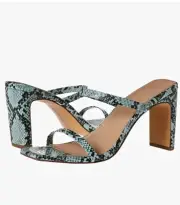 The Drop Size 7 Avery Square Toe Two Strap High Heeled Sandals Snake Print NIB