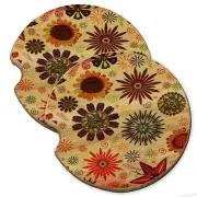 Sunflower Flowers Wood Car Coaster Gift Set fit Car & Truck Cup Holder