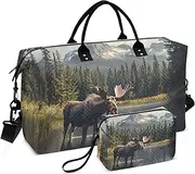 [YXYZRMY] Landscape Moose Lake Travel Duffel Bag Gym Bag Sports Tote Bag with Multiple Interior Pockets Shoulder Weekender Bag for Women Men with Toiletry Bag 20.5”x 7.9”x 13.8”, Multi-Colored, one size