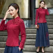Autumn Chinese Style Cheongsam Set Female Cotton Linen Retro Tang Suit Hanfu