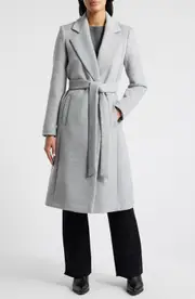 Sam Edelman Tie Belt Wool Blend Wrap Coat in Soft Grey at Nordstrom, Size 4