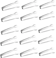 15Pcs Ice Tongs,Stainless Steel mini Sugar Tongs, Small Kitchen Tongs,for Appetizer, Coffee, Dessert, Tea Party(Silver)