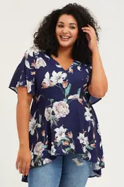 Floral Print Peplum Top Short Sleeve