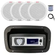 Pyle Marine Radio, Adapter,Spa Bezel, Antenna,Wire, 4x 6.5'' 400W White Speaker