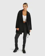 [Belle & Bloom] Eternal Flame Wool Blend Short Robe Coat - Black