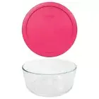 Pyrex 7203 7-Cup Round Glass Food Storage Bowl w/ 7402-PC Fuchsia Pink Lid Cover