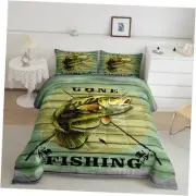 Big Pike Fish Comforter Set Hunting and Fishing Pattern Bedding Twin Multi 41