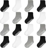 [HYCLES] Children's Socks Stopper Socks 16 Pairs Non-Slip Boys & Girls Children's Socks for 0-7 Years, 03#Black*6+White*5+Grey*5, 1-3 Years