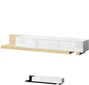 ALFORDSON TV Stand Cabinet Extendable, Flexible Entertainment Unit with High Gloss Front, Multimedia Centre with 3 Drawers, 200-380 x 42x 30 cm, Wood White