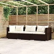 Patio Furniture Sets 3-Seater Sofa with Cushions Brown Poly Rattan