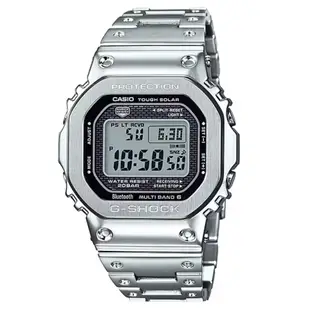 CASIO卡西歐 G-SHOCK 經典方形 全金屬 太陽能智慧藍芽電子錶 GMW-B5000D-1 銀色