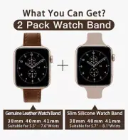 NEW! (2) Replacement Apple iWatch Bands/Straps 38/40/41mm Silicone And Leather