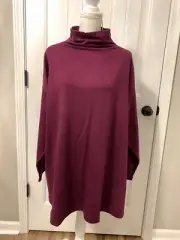 New Eileen Fisher Cozy Brushed High Funnel Neck Tunic Jam Sz 1X