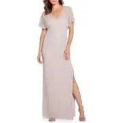 Aidan Mattox Womens Taupe Beaded V-neck Gown Evening Dress 2