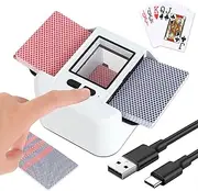 Automatic Card shuffler, 1-2 Deck Rechargeable Card Shuffler Machine, Built-in 2000Mah Battery, One-Press Operation, Low Noise, Card Shuffling Machine for Poker, Uno, Blackjack White