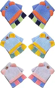 [Lomodo] 3-in-1 Kids Winter Gloves - Convertible Fingerless Mittens with Flip Top for Toddlers & Babies (1-6 Years) - Light Blue, Dark Blue, Grey, Light Blue,dark Blue,grey