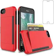 Asuwish Phone Case for iPhone 6 Plus/6s Plus/7 Plus/8 Plus with Screen Protector Cover and Credit Card Holder Stand Hybrid Cell iPhone6splus i Phone7s 7s 7+ 8s 8+ Phones8 6+ i6 6s+ Women Men Red