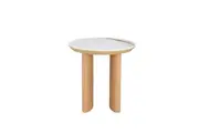 Raimon Furniture Bronya Round Matte Ceramic Top End Lamp Side Table Natural/White