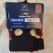 MENS BOXER BRIEF CREW SOCKS COMBO George Size M (32-34) HAMBURGER CHEESEBURGER