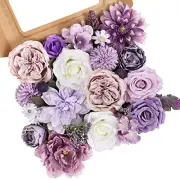 Artificial Flowers Combo Silk Mix Peony Rose Hydrangea Fake Flowers Purple