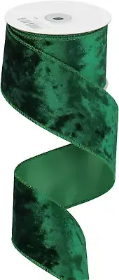 Green Velvet Wired Ribbon 2.5 Inch Dark Green Velvet Ribbon Crushed Velvet Chris