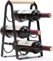 Wine Rack 6 Bottle Wooden Countertop Free Standing Shelf 3 Tier Bottle Holder