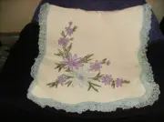 LILAC/BLUE EMBROIDERY LACE EDGES Table Runner 34 x 17 Machine Wash MADE IN USA