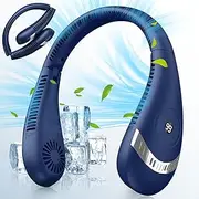 GAITIR Neck Fan, 5000mAh LED Display Foldable Fans Portable Rechargeable, 3 Speeds Adjustment 360° Cooling Airflow, Hands Free Personal USB Powered, Fan for Travel Outdoor, Upgraded Blue (FS05)