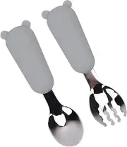 Baby Fork | Cartoon Bear Toddler Spoons,Feeding Silverware with Silicone Handle, Reusable Eating Utensils, Tableware Kit for Home Travel Camping