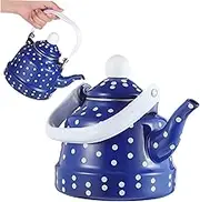 EXHUMKY Vintage Kettle Enamel Interior Stovetop Teapot Kettle for Induction Gas Electric Stoves Ergonomic Handle Curved Spout for Easy Pouring