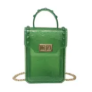 Lock Buckle Jelly Color PU Cellphone Bag Chain Single Shoulder Bag Ladies Handbag Messenger Bag (Green)