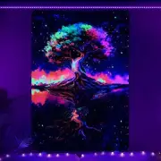 Blacklight Tree of Life Tapestry Trippy Sun and Moon Tapestry UV Reactive Galaxy