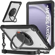 [Miimall] Compatible with Samsung Galaxy Tab A9 Plus/ A9+ 11" Tablet Case, [360°Rotating Stand & Handle] [Shoulder Strap] Silicone Shookproof Anti-Scratch Protective Cover for Galaxy Tab A9 Plus-Black